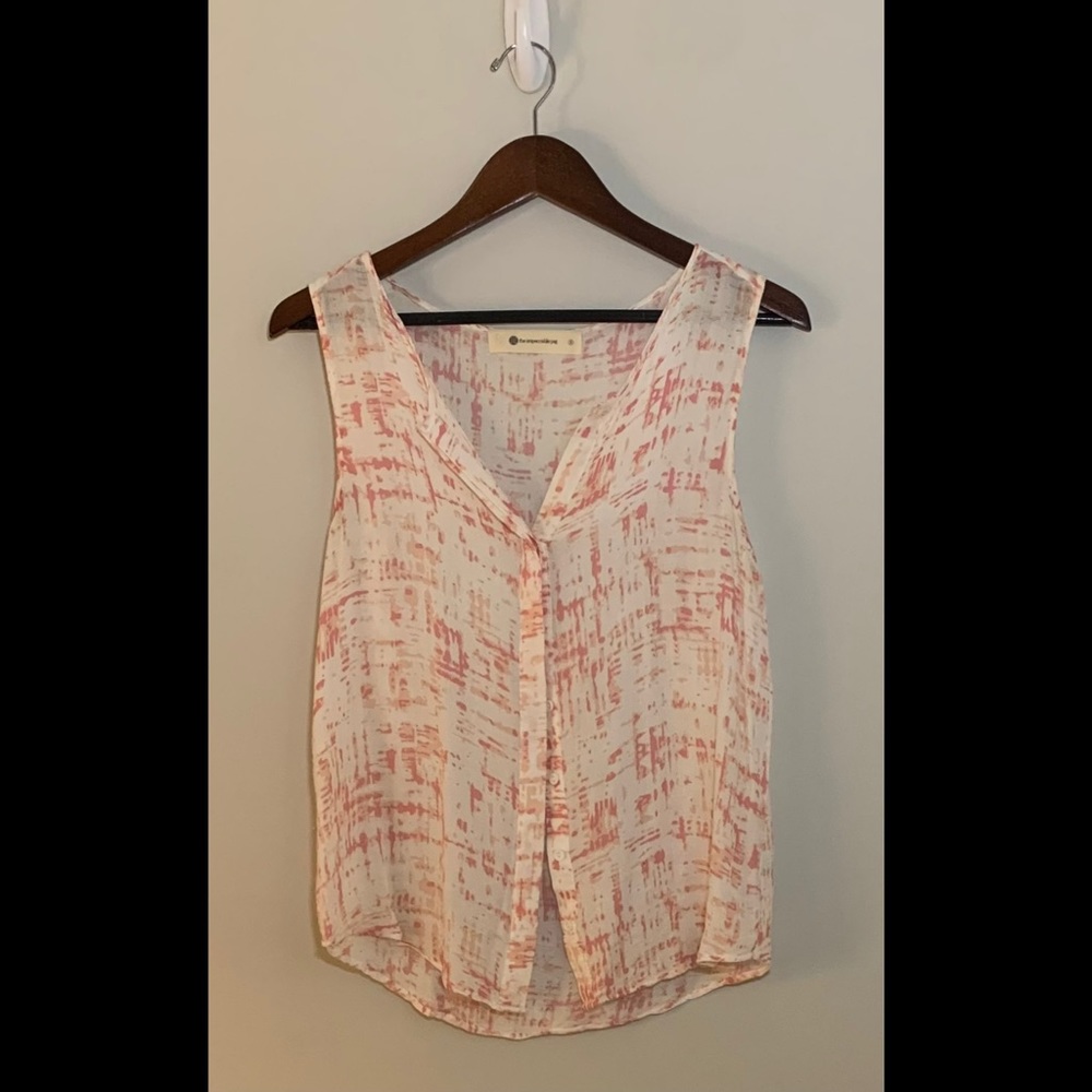 Impeccable Pig Women's Size S White and Pink Buttoned Blouse